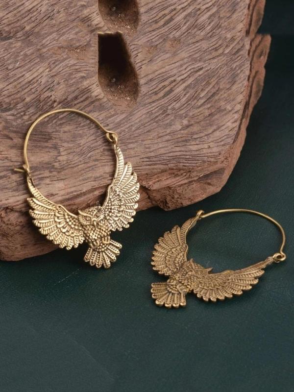 Vintage Owl Design Hoop Earrings, Animal Themed Earrings for Women, Fashion Jewelry for Party, Daily Clothing Decor