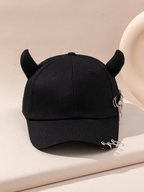 Solid Color Cow Ear Baseball Cap, Fashion Grommet Eyelet & Chain Design Funny Hat, New Trendy Casual Sports Hat for Men and Women, Outdoor Sun Protection Cap