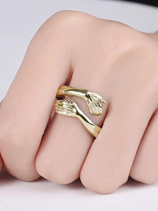 Fashion Hand Design Cuff Ring, Creative Design Hug Themed Cuff Ring, Fashion Hand Jewelry for Women & Men, Casual Jewelry for Party, Daily Clothing Decor