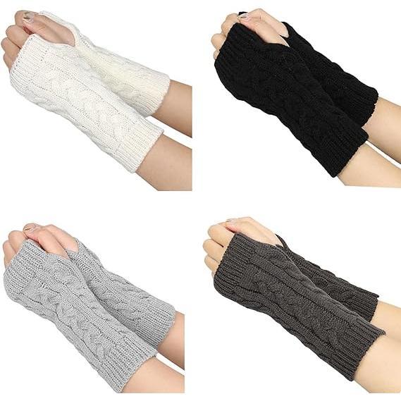 Women's Cable Knit Winter Fingerless Gloves Crochet Arm Warmers Mitten Gloves