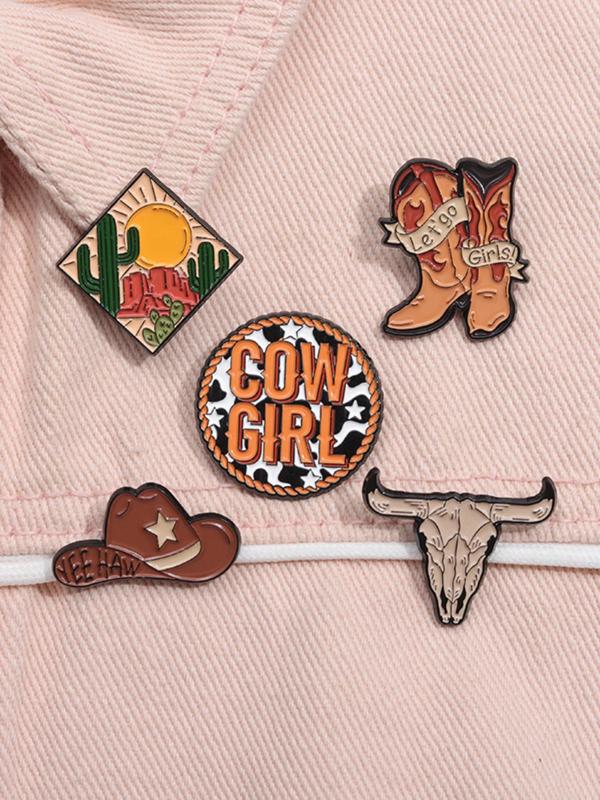 Cowboy Hat & Boots & Letters Design Brooch, 5 Counts Cute Cowboy Style Badge for Clothes & Hat & Backpack Decor, Fashion Vintage Accessories for Men & Women