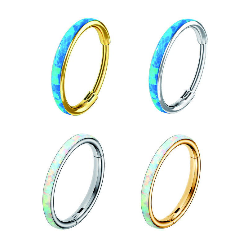 Oufer 20G Synthetic Opal Nose Ring Hinged Segment Ring Nose Hoop Nose Piercing Jewelry