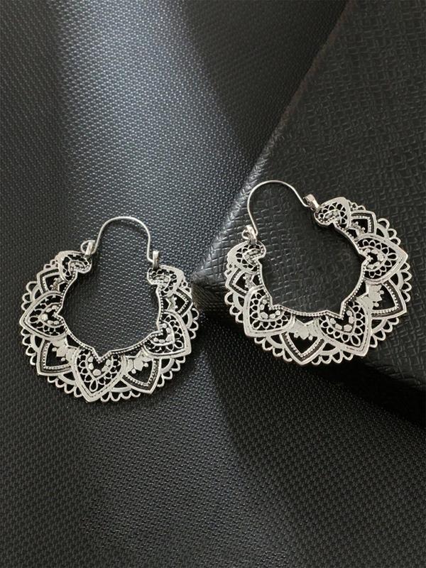 Vintage Hollow out Flower Design Hoop Earrings (1 Pair), Boho Style Jewelry for Women, Fashion Accessories for Party, Daily Clothing Decor, Perfect for Anniversary, Birthday Gift