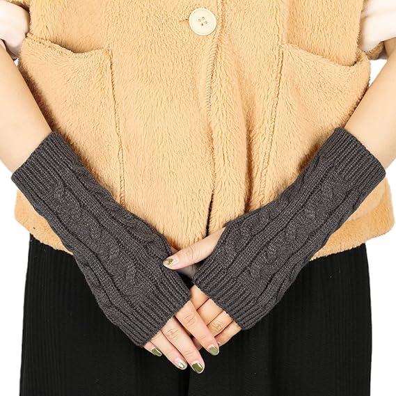 Women's Cable Knit Winter Fingerless Gloves Crochet Arm Warmers Mitten Gloves