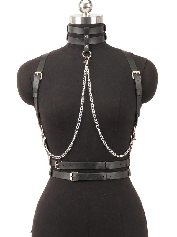 Women's Punk Style Chain Decor Harness Belt, Fashion PU Leather Adjustable Waist Chain, Body Chain for Party, Daily Clothing Decor, Trendy All-match & Exquisite Jewelry for Birthday Gift