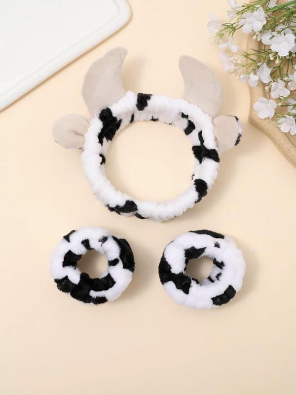 Cute Cow Print Hair Band & Wristband Set, Soft Comfortable Hair Band & Wristband, Fashion Hair Accessories for Women & Girls