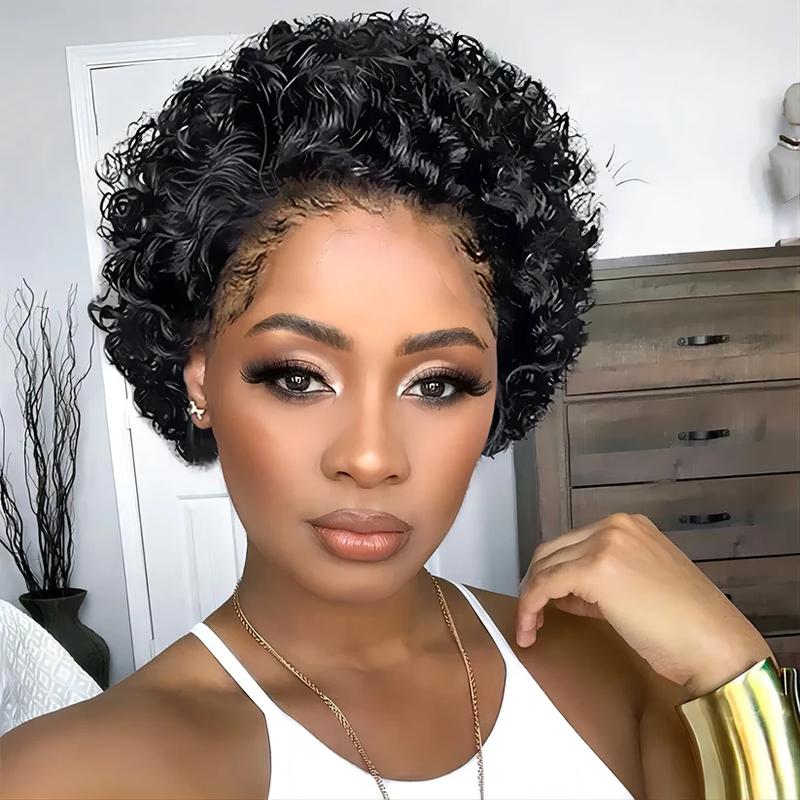 Brazilian Pixie Cut Wig Human Hair 13X1 Short black wig  Wigs  Black Short Curly Wigs for Black Women Human Hair