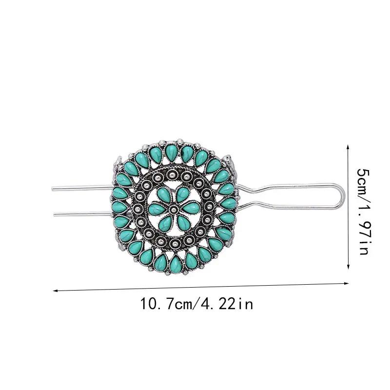 1pc Turquoise Hair Clip Silver Alloy U Shape Hair Clip Retro Western Hair Clip Women's Hair Accessories