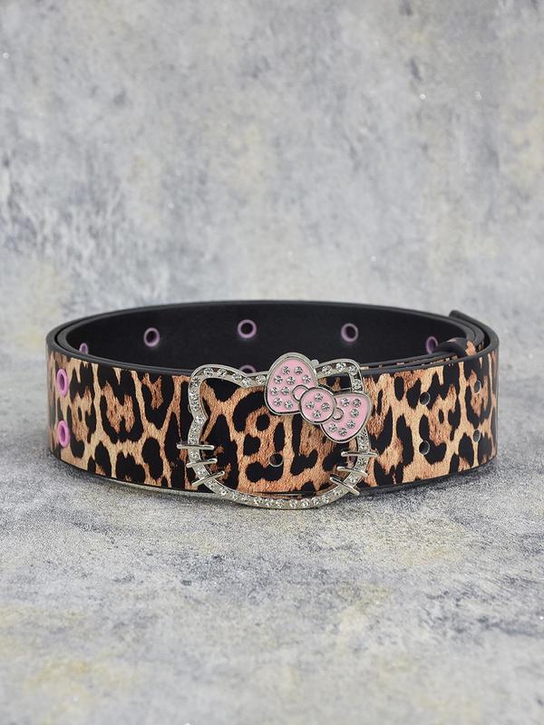 Women's Rhinestone Decorated Leopard Pattern Belt, Fashionable Belt for Women & Girls, Trendy All-match & Exquisite Belt for Birthday Gift