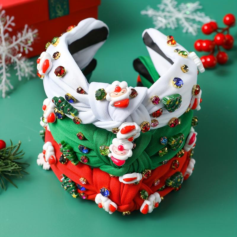 3 PCs Women Christmas Rhinestone Suit Cloth Knot Headband, Santa Claus, Christmas Tree, Christmas Snowflake Hair Accessories, Christmas Holiday Gift