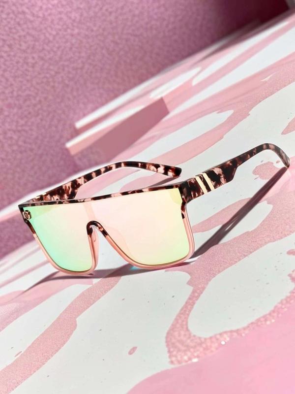 Colorblock Flat Top Tortoise Sunglasses, Trendy Casual Sunglasses for Everyday Use, Fashion Accessories for Outdoor Activities