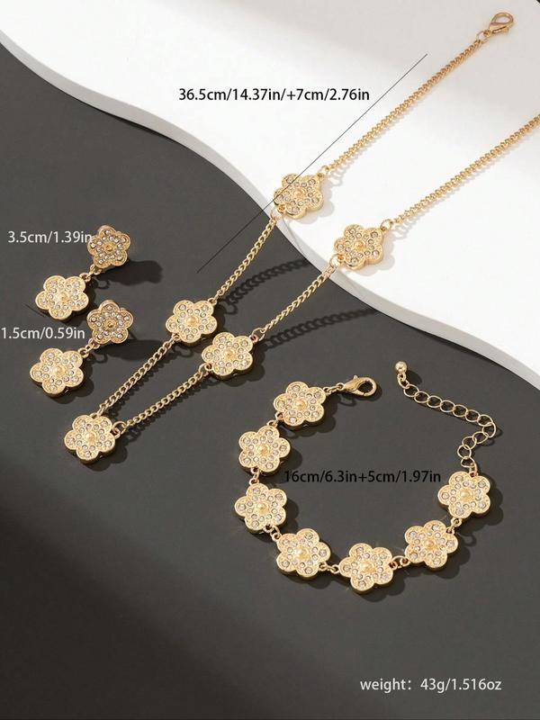 Elegant Flower Design Rhinestone Decorated Jewelry Set, Fashion Jewelry for Party, Daily Clothing Decor, Trendy All-match & Exquisite Jewelry for Birthday Gift