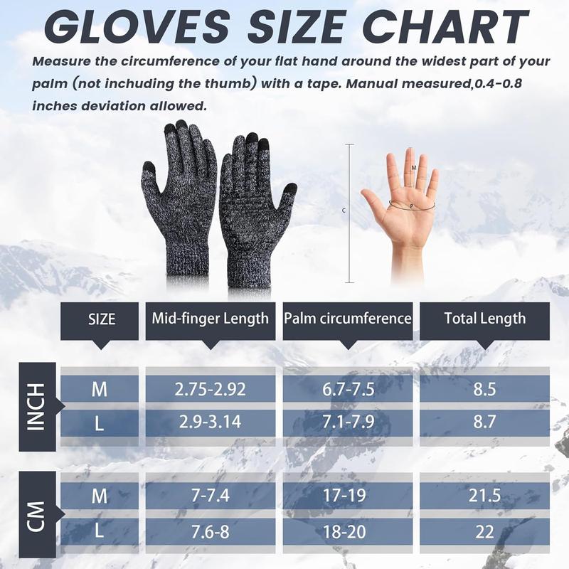 2 Pairs Winter Gloves for Men Women - Upgraded Touchscreen Knit Gloves, Anti-Slip Thermal Gloves, Elastic Cuff