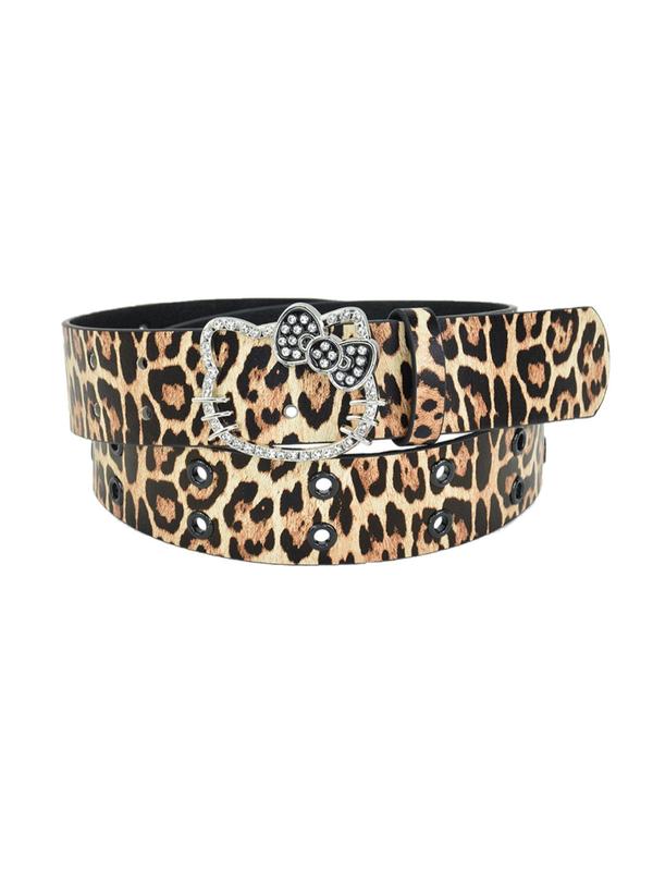 Women's Rhinestone Decorated Leopard Pattern Belt, Fashionable Belt for Women & Girls, Trendy All-match & Exquisite Belt for Birthday Gift