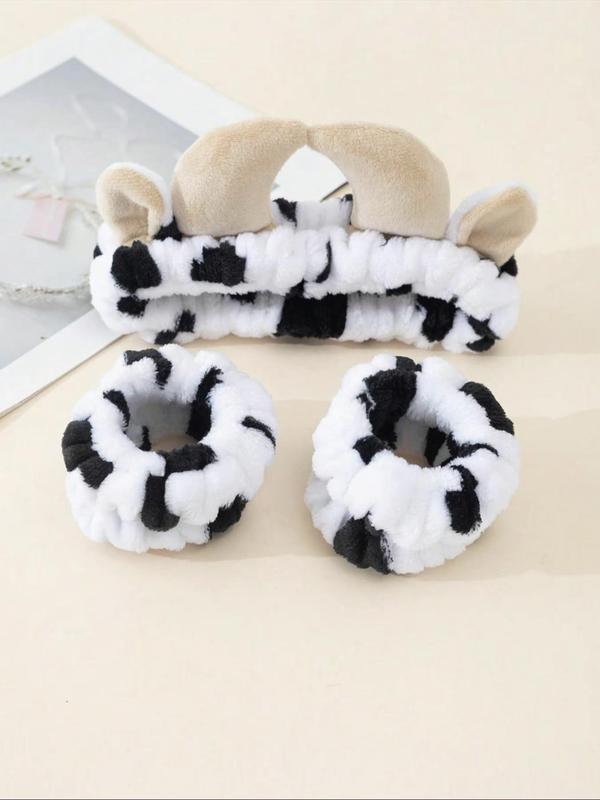 Cute Cow Print Hair Band & Wristband Set, Soft Comfortable Hair Band & Wristband, Fashion Hair Accessories for Women & Girls