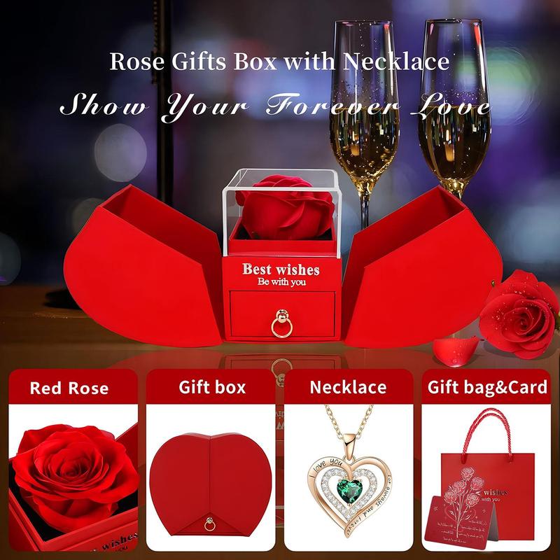 Rose Party Gift Box with Necklace, 1 Set Romantic Rose Gift Box with I Love You Necklace,  Flowers Gift for Mom, Wife, Girlfriend, Birthday Gift, Christmas Gifts