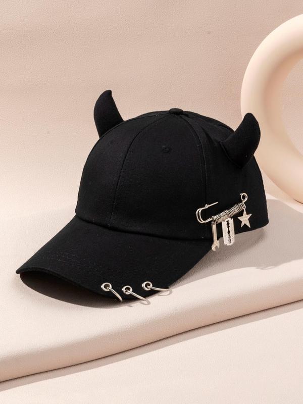 Solid Color Cow Ear Baseball Cap, Fashion Grommet Eyelet & Chain Design Funny Hat, New Trendy Casual Sports Hat for Men and Women, Outdoor Sun Protection Cap