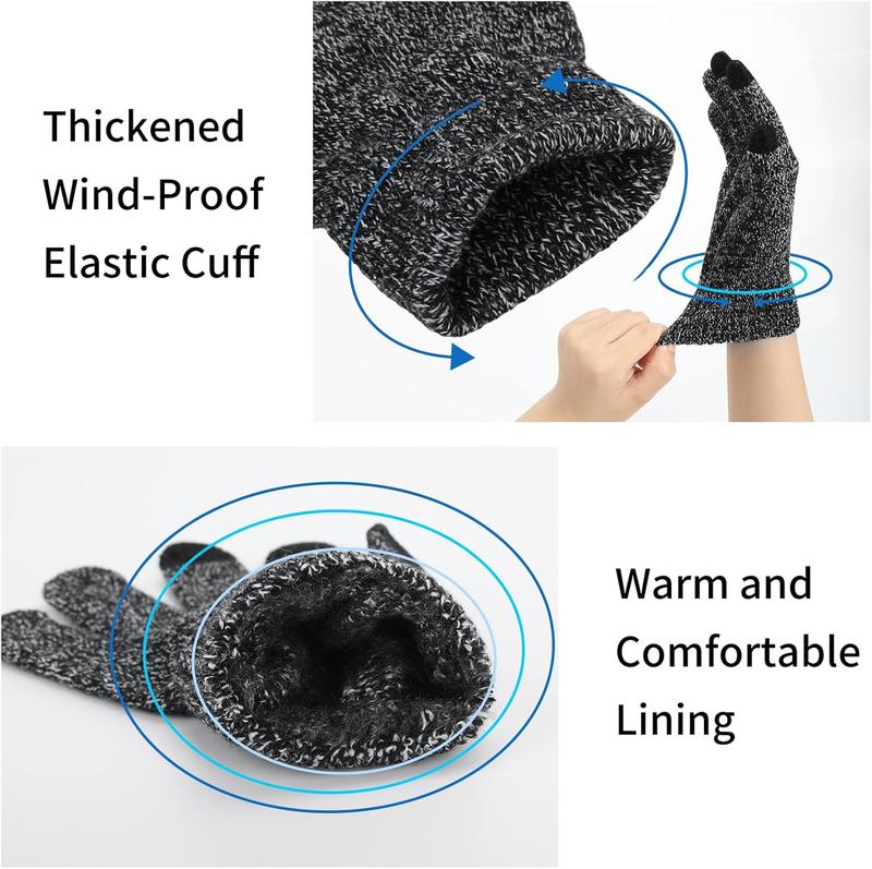 2 Pairs Winter Gloves for Men Women - Upgraded Touchscreen Knit Gloves, Anti-Slip Thermal Gloves, Elastic Cuff