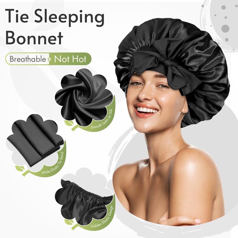 BONNET QUEEN Silky Bonnet for Sleeping Women Satin Bonnet Hair Large night sleep cap scarf wrap for curly hair with tie band