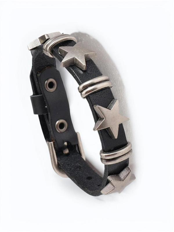 Vintage Star Decorated Grommet Eyelet Bracelet, Punk Style Cowhide Bracelet for Men & Women, Fashion Accessories for Party, Holiday Gifts for Men