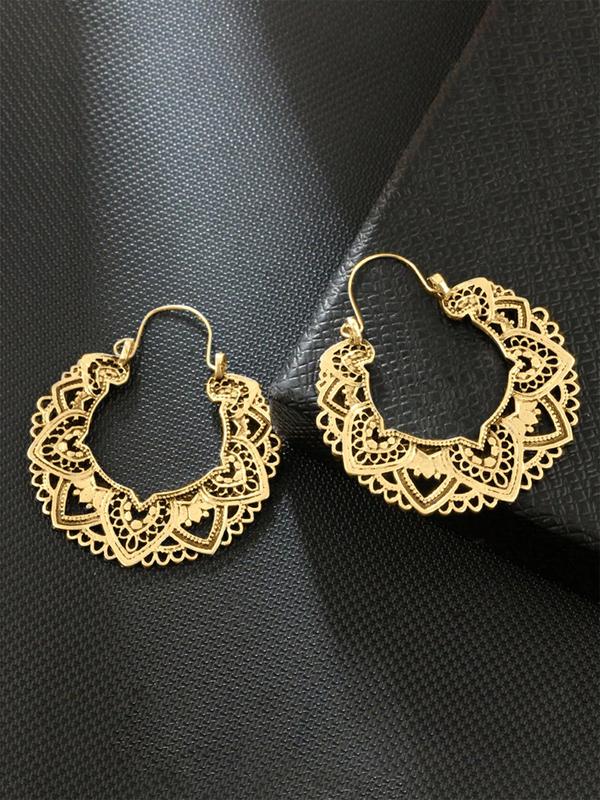 Vintage Hollow out Flower Design Hoop Earrings (1 Pair), Boho Style Jewelry for Women, Fashion Accessories for Party, Daily Clothing Decor, Perfect for Anniversary, Birthday Gift