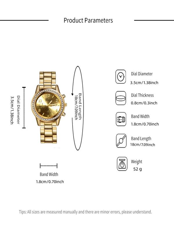 Women's Fashion Luxury Rhinestone Decorated Quartz Watch, Casual Round Dial Analog Dress Watch without Box, Elegant Wristwatch