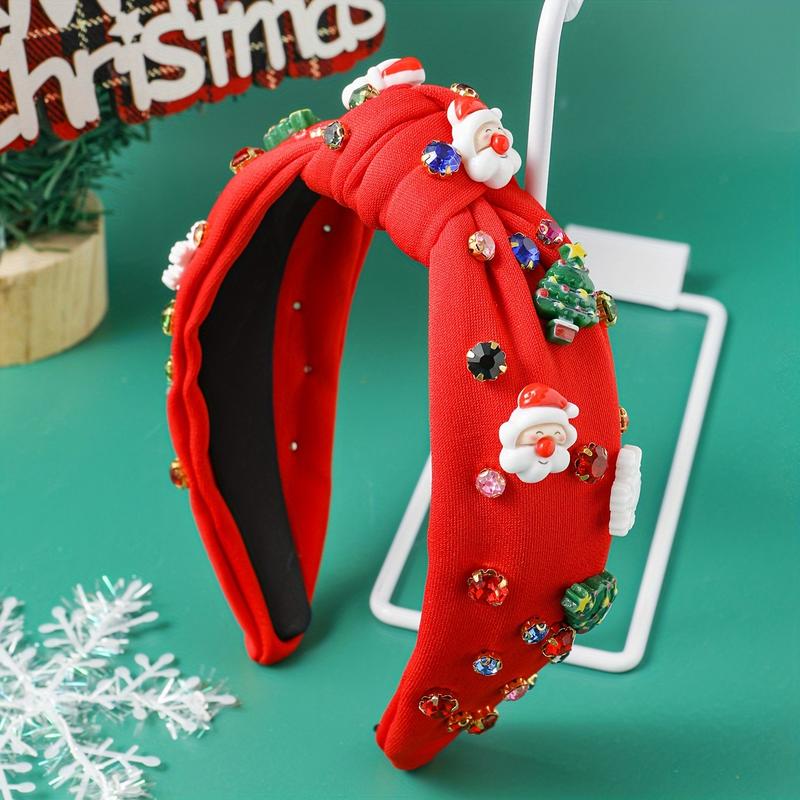 3 PCs Women Christmas Rhinestone Suit Cloth Knot Headband, Santa Claus, Christmas Tree, Christmas Snowflake Hair Accessories, Christmas Holiday Gift