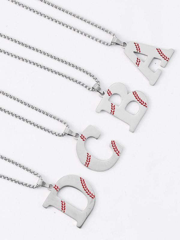 Baseball Letter Design Pendant Necklace, Stainless Steel Jewelry for Party, Daily Clothing Decor, Trendy All-match & Exquisite Jewelry for Birthday Gift