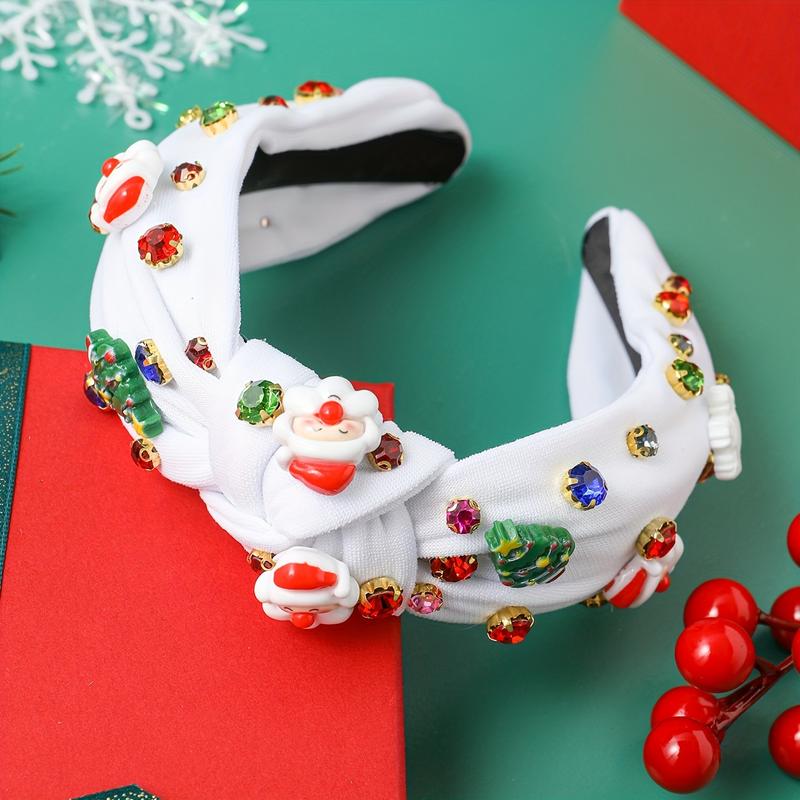 3 PCs Women Christmas Rhinestone Suit Cloth Knot Headband, Santa Claus, Christmas Tree, Christmas Snowflake Hair Accessories, Christmas Holiday Gift