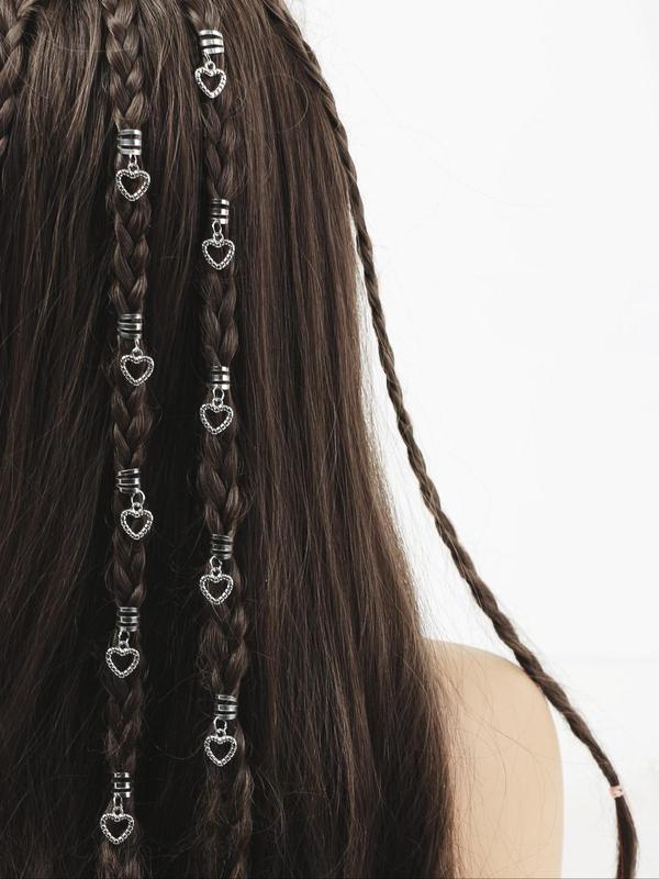 Heart-shaped Pendant Dreadlock Braid Hair Rings, Suitable for Braids Hairstyles Ideas, Hollow Out Hair Rings for Women & Girls, Trendy All-match & Exquisite Hair Accessories for Daily Wear