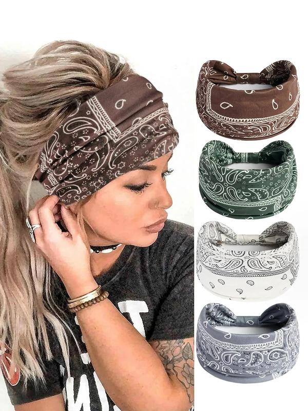 Women Boho Paisley Print Hair Band for Hairstyle, Bohemian Knot Design Headband for Sports Exercise Workout, Pickleball Tennis Hair Band, Women Sports & Outdoor Clothes Accessories, Fall Outfits, Fallfreshness Clothes