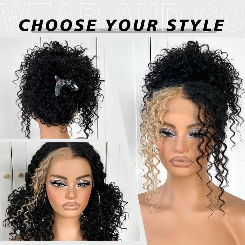 13x6 Curly Wig Wear And Go Glueless Wig Pre-Plucked Synthetic Lace Front Wig Pre-Cut Afro Kinky Layred Wig With Natural Hairline 18 Inch