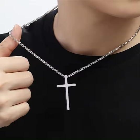 Christian Accessories,Stainless Steel Cross Necklace for Men Women ，Fathers Day Dad Gifts for Dad，Silvery Cross Necklace  Small Cross Pendant Necklace Simple Jewelry Cross Chain ，Cross Keychain，Cross Bracelet for Men Women