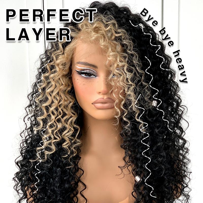 13x6 Curly Wig Wear And Go Glueless Wig Pre-Plucked Synthetic Lace Front Wig Pre-Cut Afro Kinky Layred Wig With Natural Hairline 18 Inch