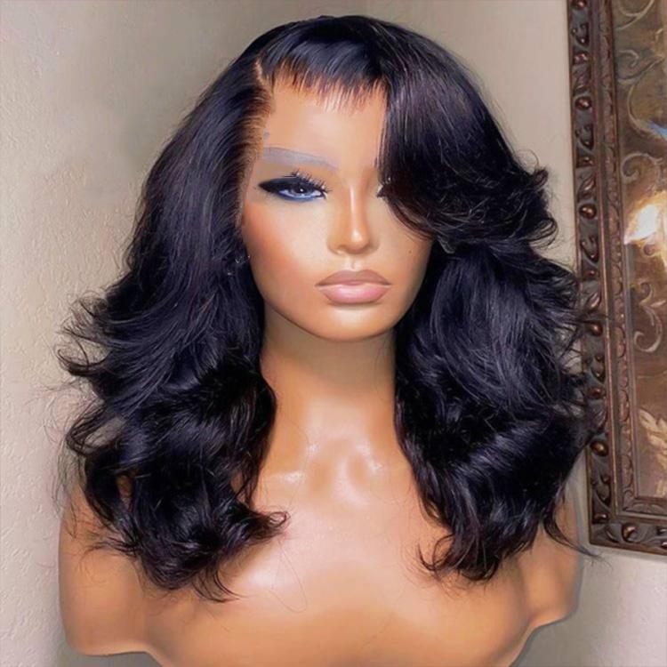 West Kiss Ready Go Glueless 6x8 Lace Closure Wig Body Wave Layer Cut Wig Pre Cut Lace Pre Bleached Knots Side Part Glueless Wig 250% Density