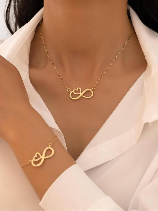 2pcs Women's Elegant Fashion Heart Design Necklace & Bracelet, Fashion Jewelry for Party, Daily Clothing Decor, Trendy All-match & Exquisite Jewelry for Birthday Gift