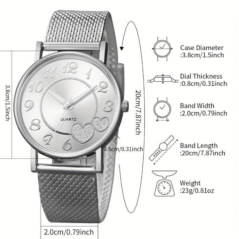 3pcs Set Women's Fashion Quartz Watches with Heart Dial & Mesh Band - Elegant Analog Display, Alloy Case