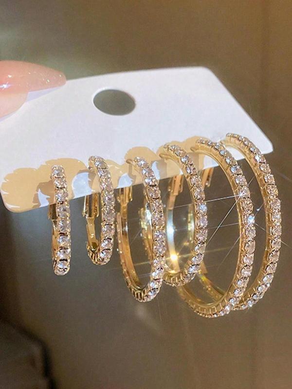 Rhinestone Decorated Hoop Earrings, Fashionable Earrings for Women, Daily Use, Trendy All-match & Exquisite Jewelry for Birthday Gift