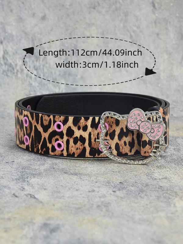 Women's Rhinestone Decorated Leopard Pattern Belt, Fashionable Belt for Women & Girls, Trendy All-match & Exquisite Belt for Birthday Gift