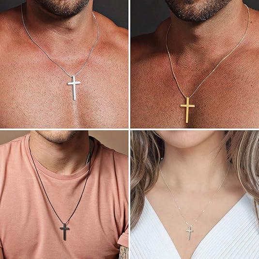 Christian Accessories,Stainless Steel Cross Necklace for Men Women ，Fathers Day Dad Gifts for Dad，Silvery Cross Necklace  Small Cross Pendant Necklace Simple Jewelry Cross Chain ，Cross Keychain，Cross Bracelet for Men Women