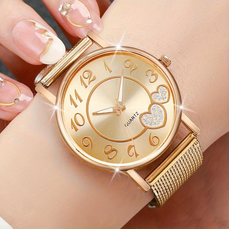 3pcs Set Women's Fashion Quartz Watches with Heart Dial & Mesh Band - Elegant Analog Display, Alloy Case