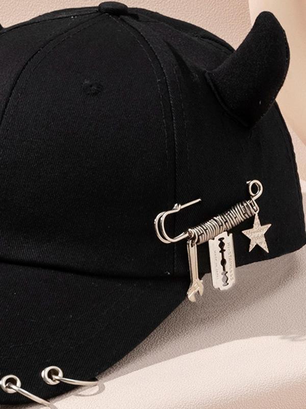 Solid Color Cow Ear Baseball Cap, Fashion Grommet Eyelet & Chain Design Funny Hat, New Trendy Casual Sports Hat for Men and Women, Outdoor Sun Protection Cap