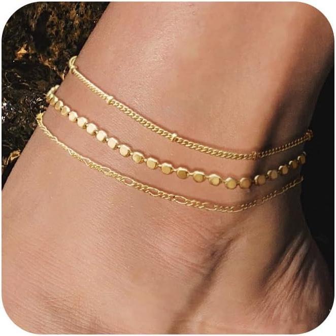 FREEKISS Ankle Bracelets For Women Waterproof Cuban Link Chain Anklets Set Layered Anklet Bracelets For Women Teen Girls Summer Beach Gifts For Fashion