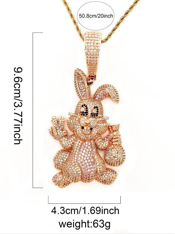 2024 New Style Rhinestone Decor Rabbit Design Pendant with Chain, Street Trend Rabbit Charm, Hip Hop Jewelry for Party, Daily Clothing Decor for Men & Women Dainty Gift for Your Love