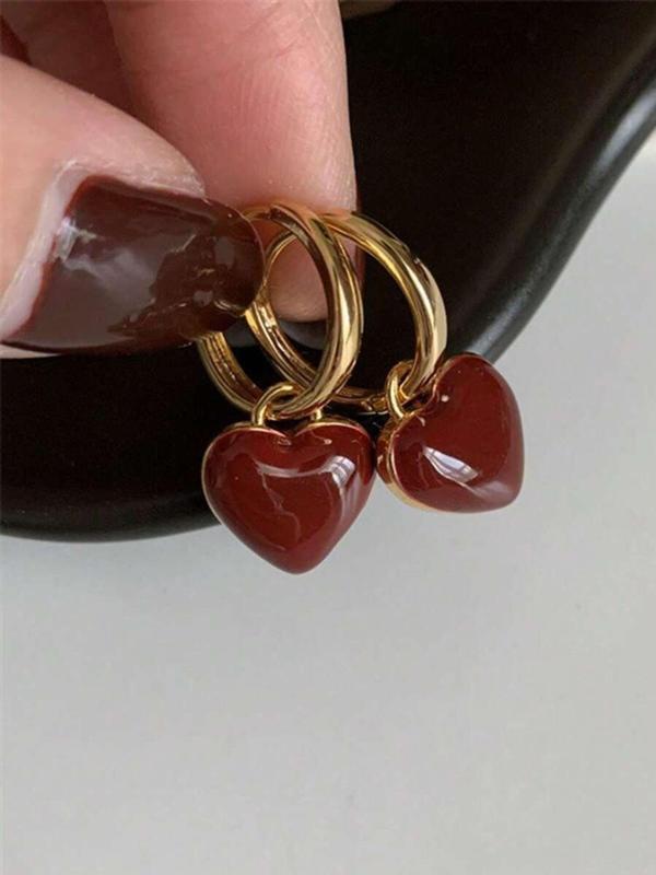 Vintage Heart Shaped Dangle Earrings, Fashionable Jewelry for Women, Trendy All-match & Exquisite Jewelry for Birthday Gift