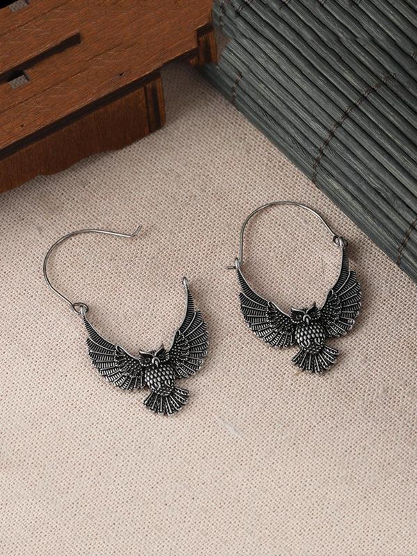 Vintage Owl Design Hoop Earrings, Animal Themed Earrings for Women, Fashion Jewelry for Party, Daily Clothing Decor