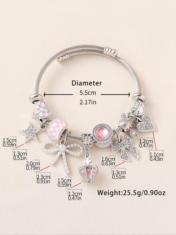 Rhinestone Crown & Bow & Heart Charm Decor Cuff Bangle, Elegant Jewelry for Women for Party, Daily Clothing Decor, Trendy All-match & Exquisite Jewelry for Gift