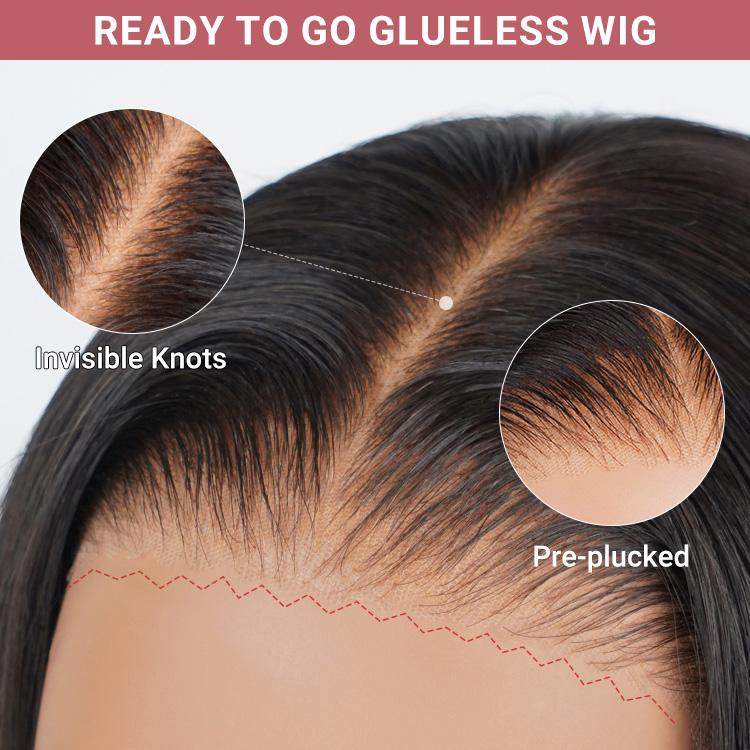 West Kiss Ready Go Glueless 6x8 Lace Closure Wig Body Wave Layer Cut Wig Pre Cut Lace Pre Bleached Knots Side Part Glueless Wig 250% Density