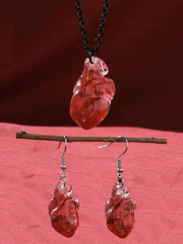 Heart Shaped Pendant Necklace & Dangle Earrings, Fashion Jewelry for Party, Daily Clothing Decor, Trendy All-match & Exquisite Jewelry for Birthday Gift