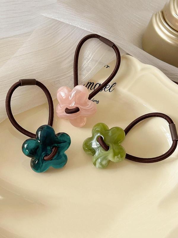 3pcs Elegant Flower Design Hair Tie, Simple Ponytail Holder, Casual Versatile Hair Accessories for Women